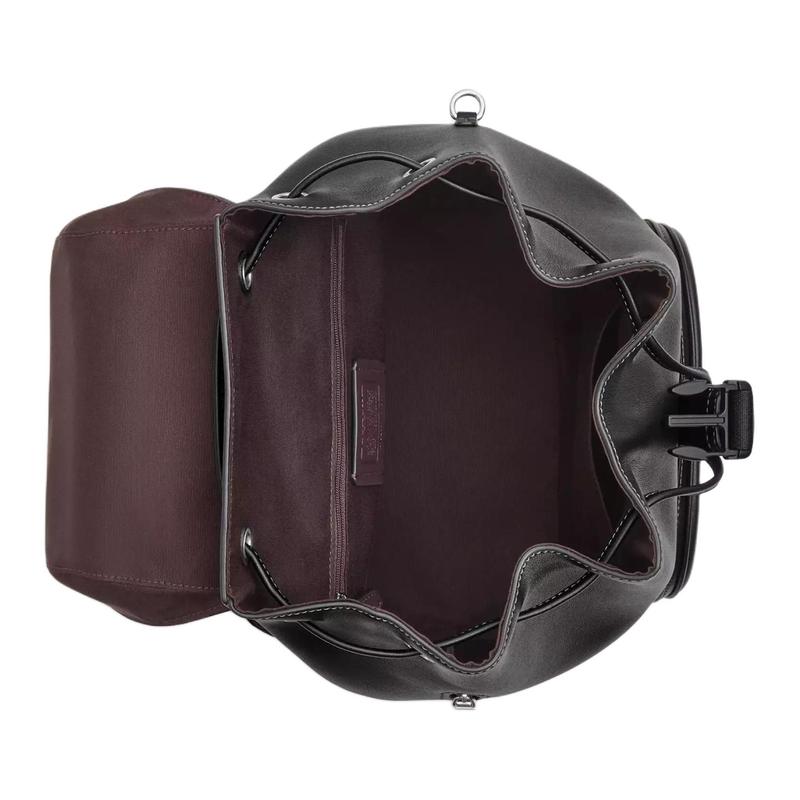 COACH PACE 27 Drawstring Quick Clip Refined Calf Leather Backpack Large Size Unisex Couple Style Silver and Black