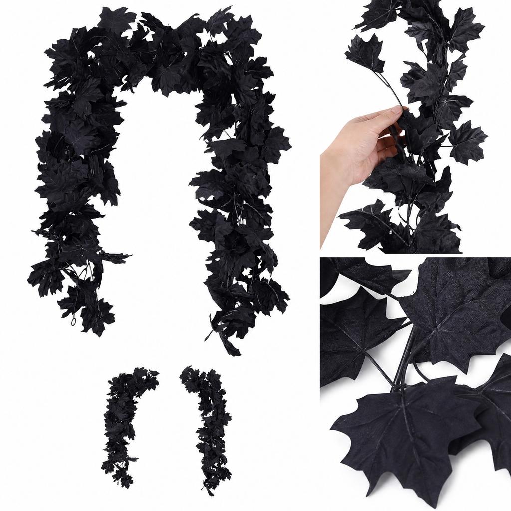 1.7m Artificial Black Maple Leaf Garland for Halloween Party Decoration