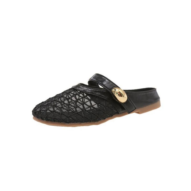 Round head fishing net hole shoes women's new one-pedal with skirt single shoes women's fashion flat slippers
