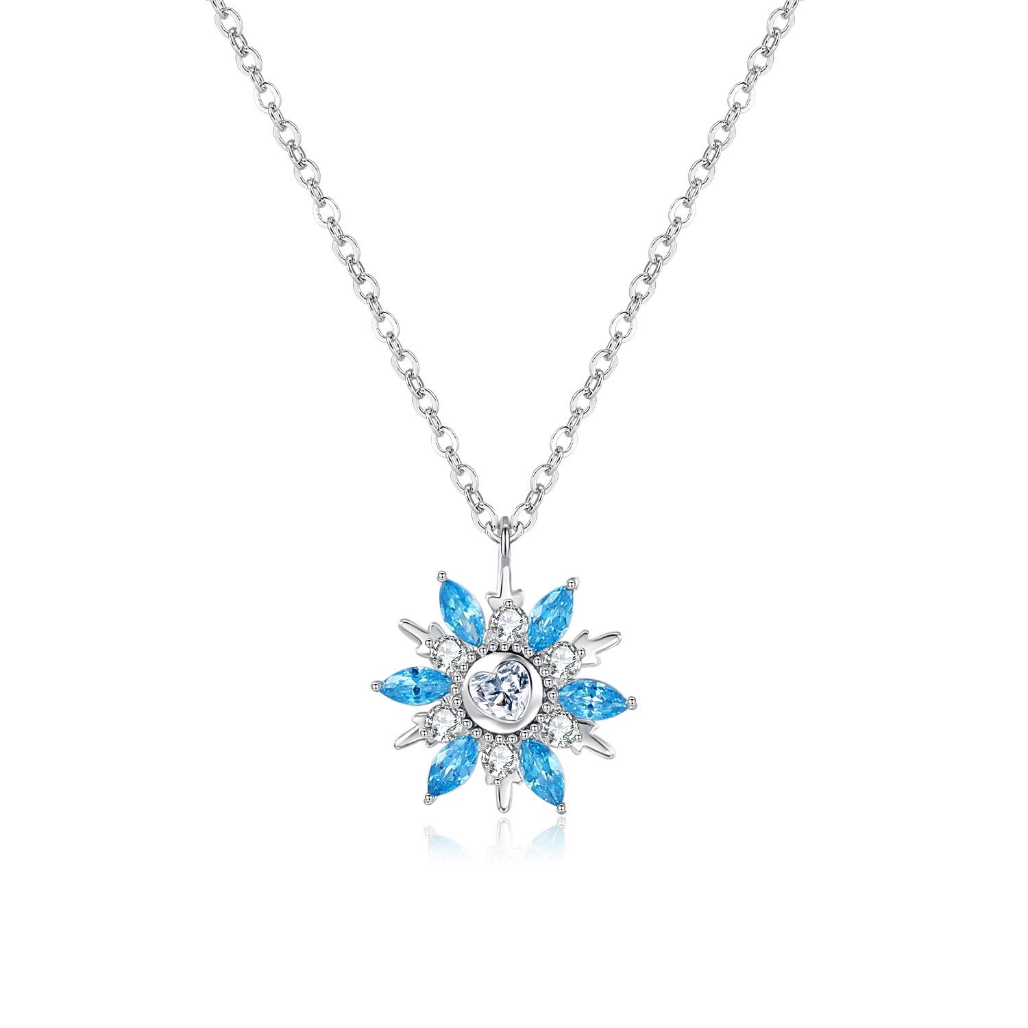 Spring Collection: S925 Silver Snowflake Necklace with White Gold-Plated Bead Chain - Niche Design for Women 925 Silver