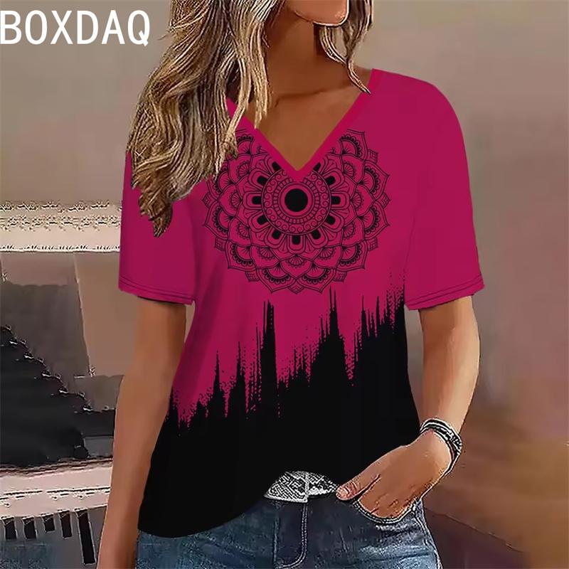 

Summer short sleeved V-neck casual loose top elegant T-shirt 6XL