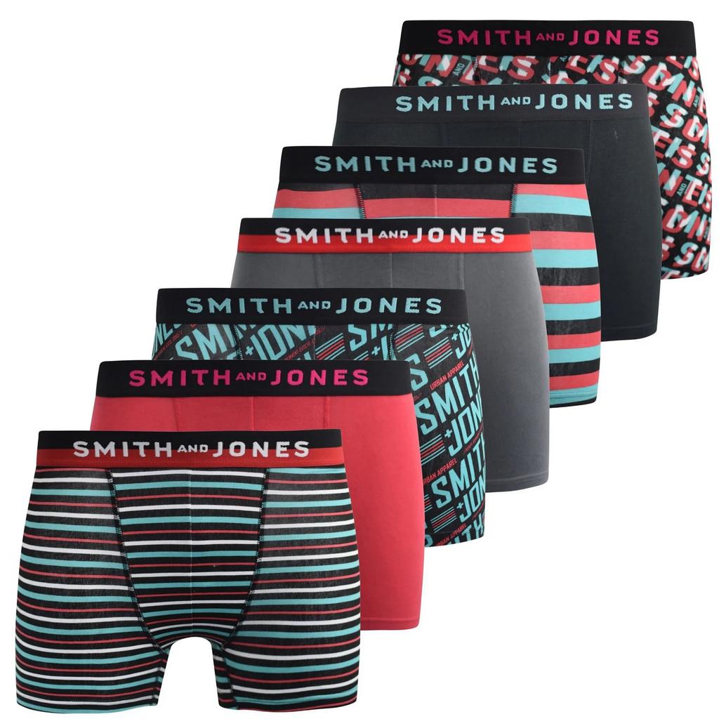 Smith & Jones Mens Taden Assorted Designs Boxer Shorts (Pack of 7)