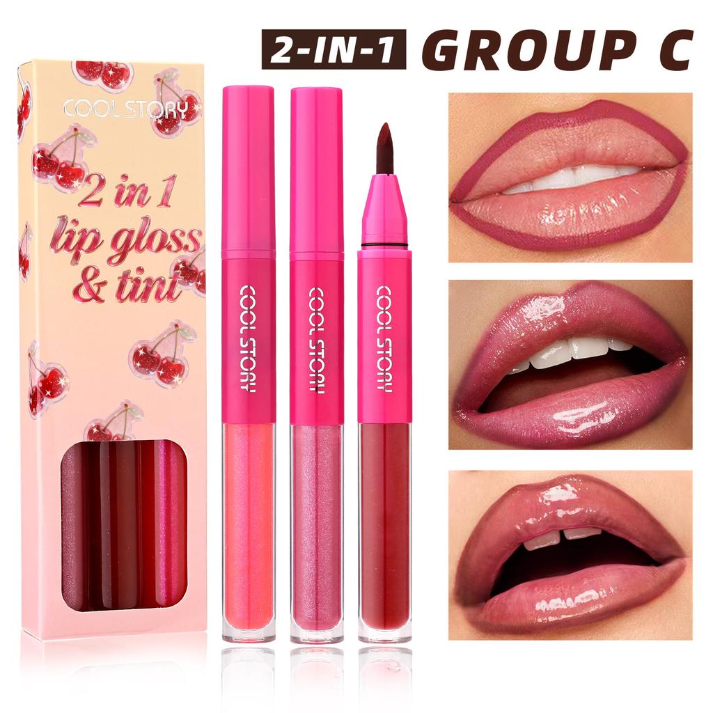 9 Colors 2-in-1 Mirror Shine Lip Gloss Matte Brown Lipliner Plumping Lasting Tint Water Glossy Juicy Non-Sticky Lip Makeup