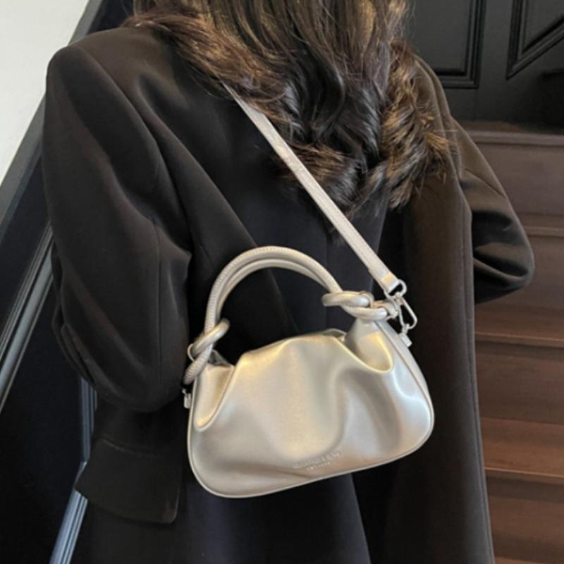 Elegant Pleated Cloud Bag With Knot Handle Chic Mini Handbag Magnetic Buckle Design Shoulder Bag Women Cute Dating Crossbody Bag