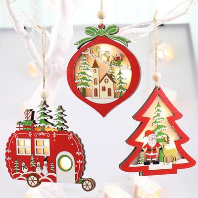 LED Weihnachtsstern Glocke Weihnachtsbaum Form Weihnachtsbaum Ornament Weihnachten Holz Anhänger Urlaub leuchtende Anhänger Dekoration