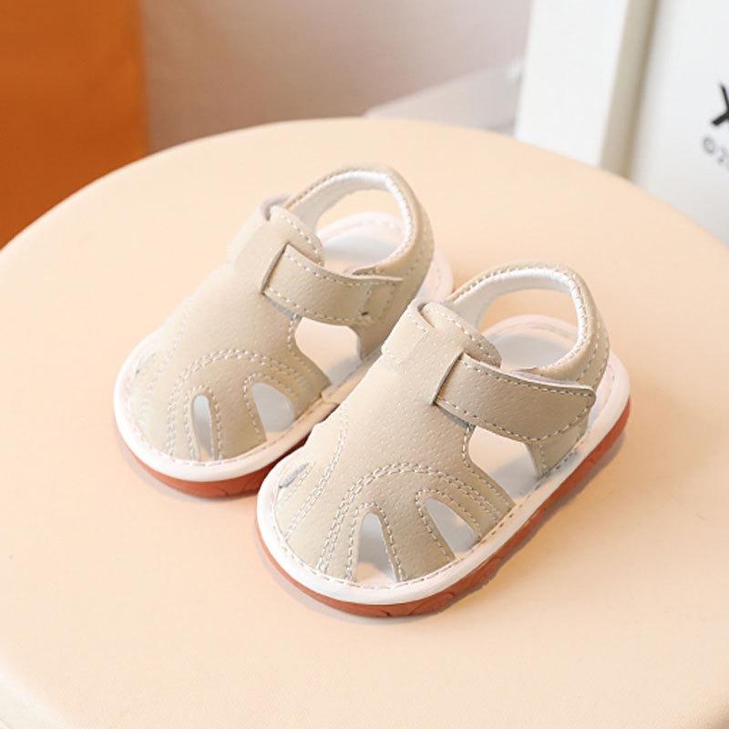 

Summer New Style Baby Sandals 0-1-2 Years Old, Infant Toddler Walking Squeaky Shoes, Soft-Soled Closed-Toe Design. 19 бежевий