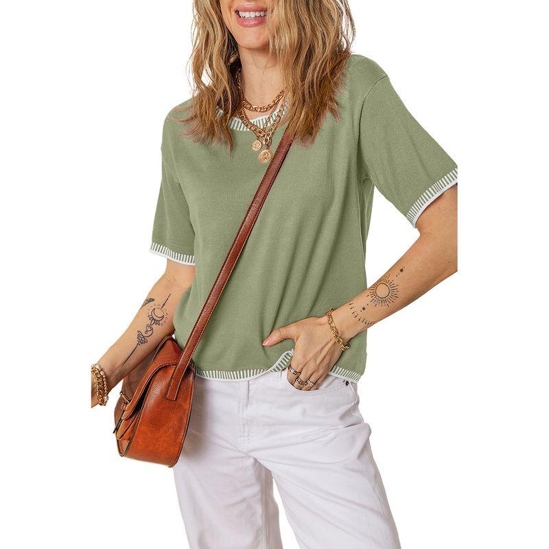 American Shiying Color Matching round Neck Short sleeve knit Women 2025 Summer New All-Match Three-Quarter Sleeve Top Women