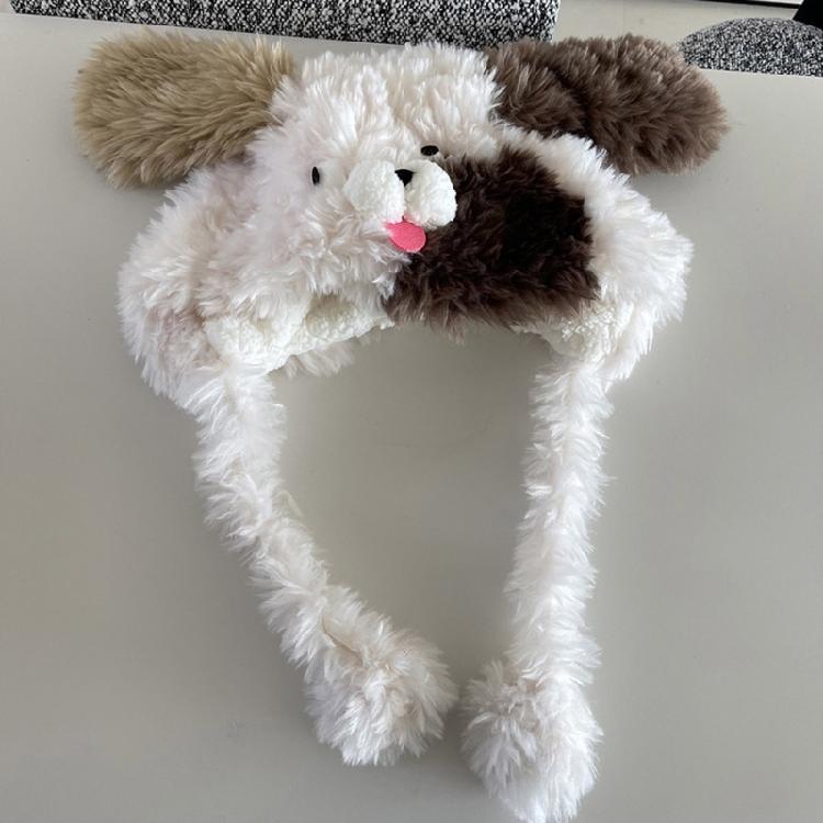 Cute Dog Ear Furry Plush Hat Warm Fleece Lining Earflap Hat Outdoor Activity Windproof Beanies Hat for Teens and Adults