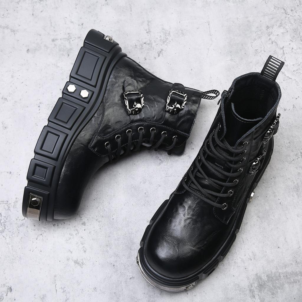 Hohe Lederstiefel Herren 2025 Winter neu kleines Design Martin Boots trendy lässige kurze Stiefel dicksohlige erhöhende Herrenstiefel