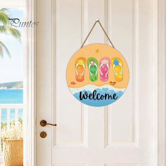 Tropical Wall Decor Hello Summer Door Sign, Ice Pop Flip Flop Welcome Hanger, Coastal Hanger Farmhouse Hanging Wooden Wreath for Front Home