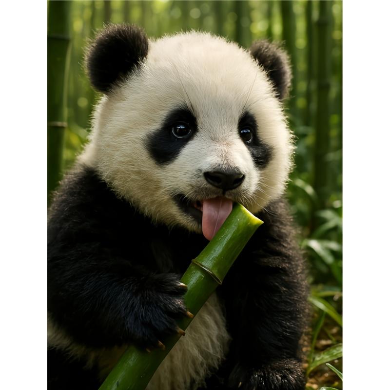 Bamboo Bear 5D Diamond Painting Kit with Round Diamonds - Cute Bear in Bamboo Forest, Complete Mosaic Art Craft Suitable for s &, DIY Handmade Gift fo
