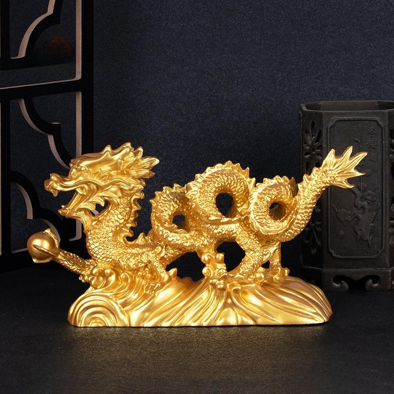 1Pc Traditional Customs Feng Shui Gold Dragon Figurine Chinese Geomancy Statue Bring Luck Wealth Home Decor
