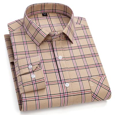 New Men's Social Shirt Long Sleeve 100% Cotton Oxford Soft Button Plaid Formal Men's Oversized Shirt Large Size