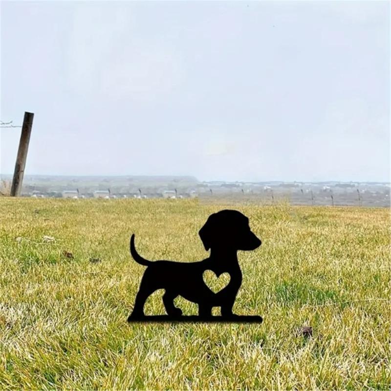 Outdoor Dog Shape Yard Stake with Ornament Cutout for Patios and Garden Flowerbed Landscape Decorative Ground Stake