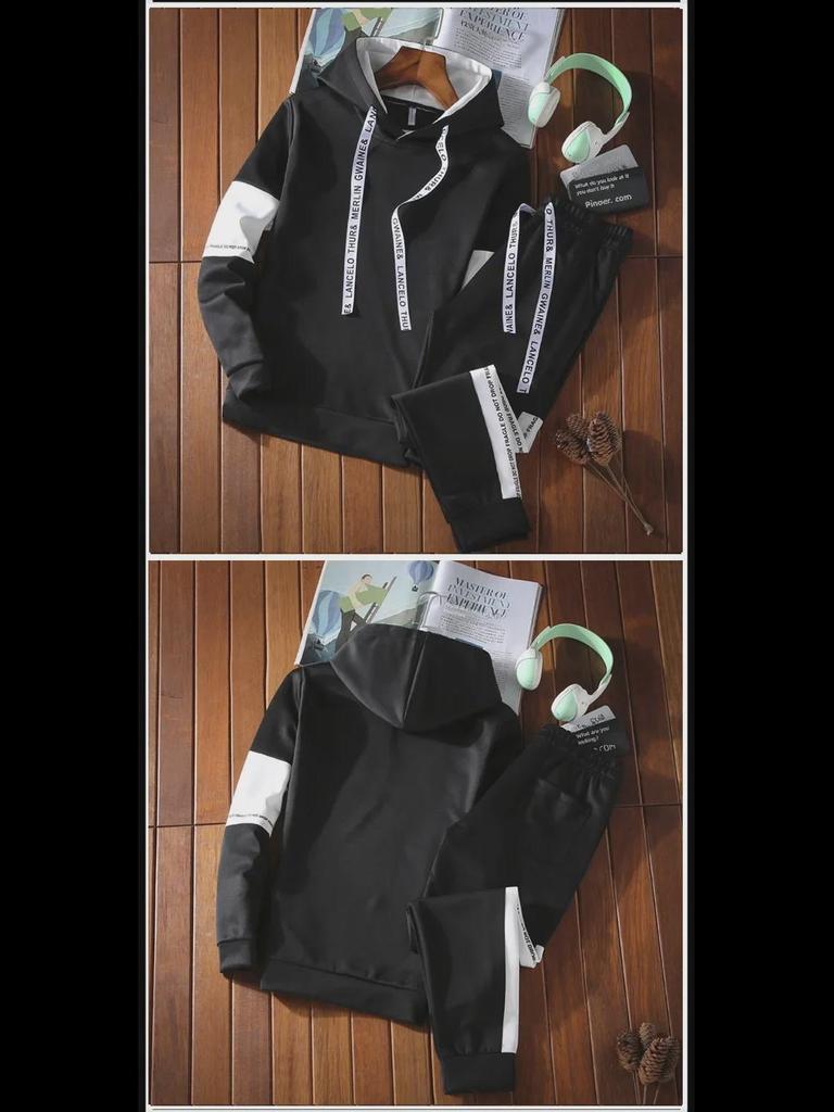 Men's Trendy Spring & Autumn Casual Suit: Fashionable Korean-Style Sports Jacket and Sweater Set