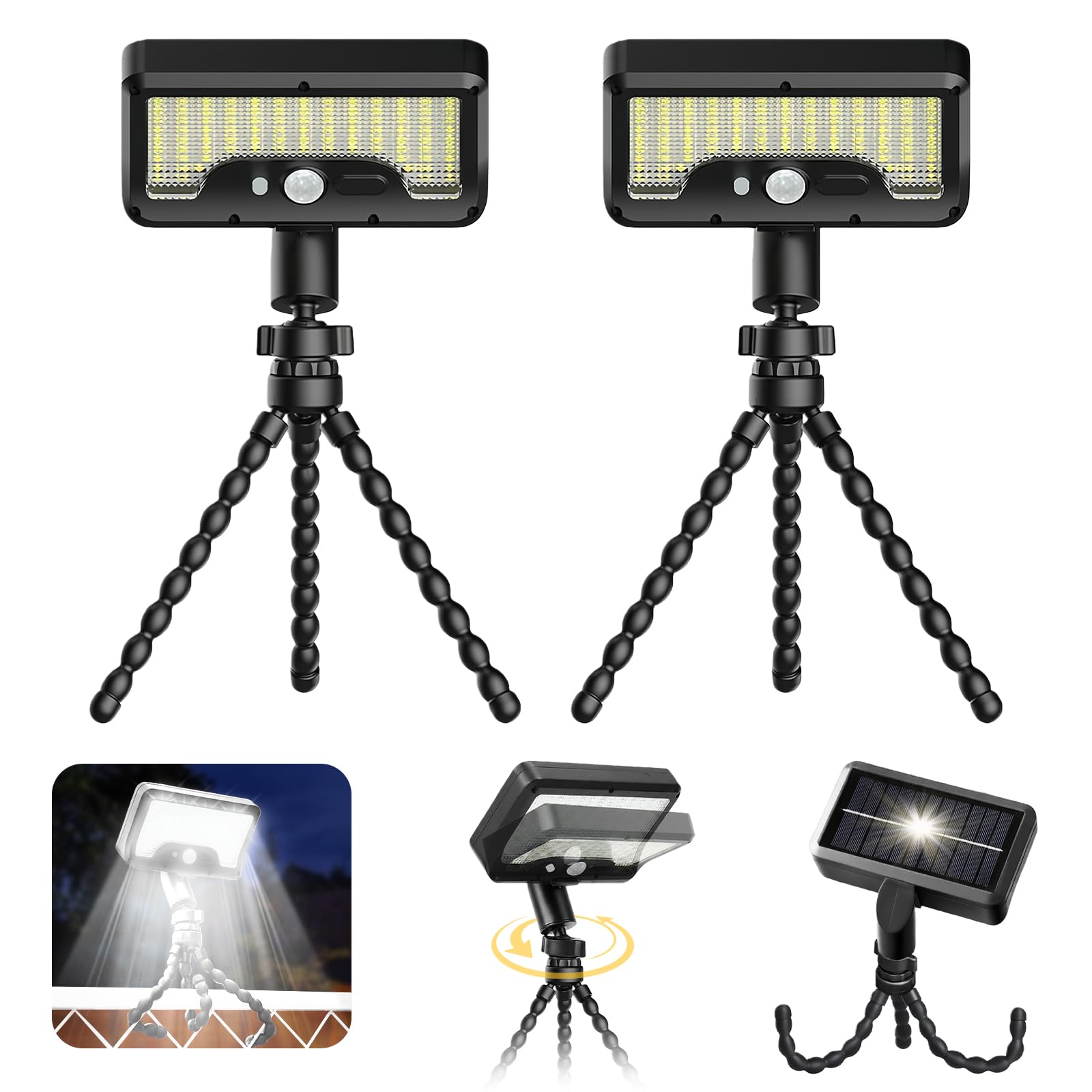 

Vividorad 2-Pack Motion Sensor Solar Lights, Outdoor, IP65 Waterproof, Daylight White, 92 LEDs, 1500mAh [12-Hour Continuous Lighting], Flexible