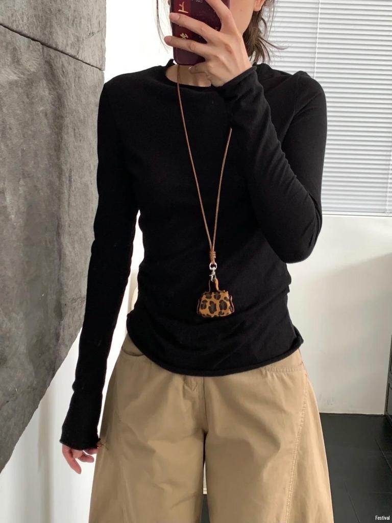 Korean Style Purple Long Sleeve Sun Protection Base Layer Top Women's Slim Fit Sweet and Spicy T-shirt