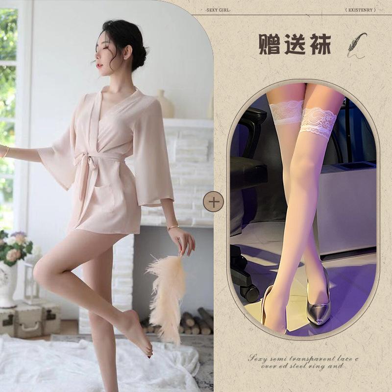 New sex underwear women's sexy transparent temptation chiffon pajamas short bathrobes hip suit