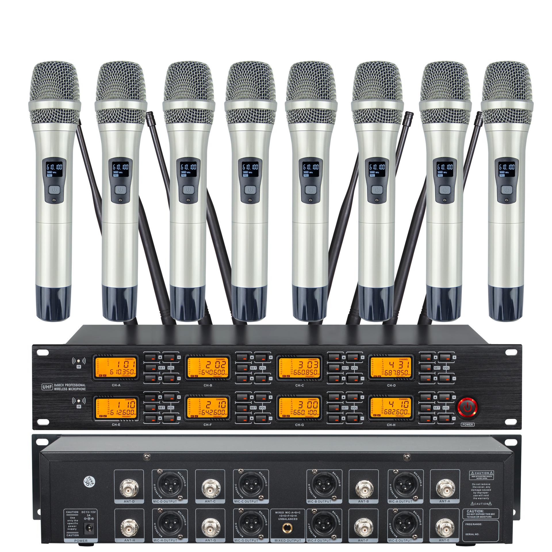 

One-to-Eight Wireless Handheld Microphone Set UK Power Supply