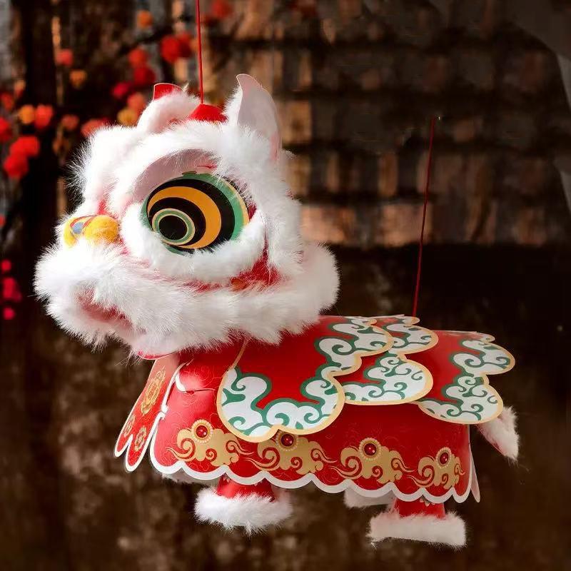 2026 Chinese New Year Lion Dance Lantern Waterproof Ancient Handmade Lantern Diy Material Package With Tassel Luminous Lantern