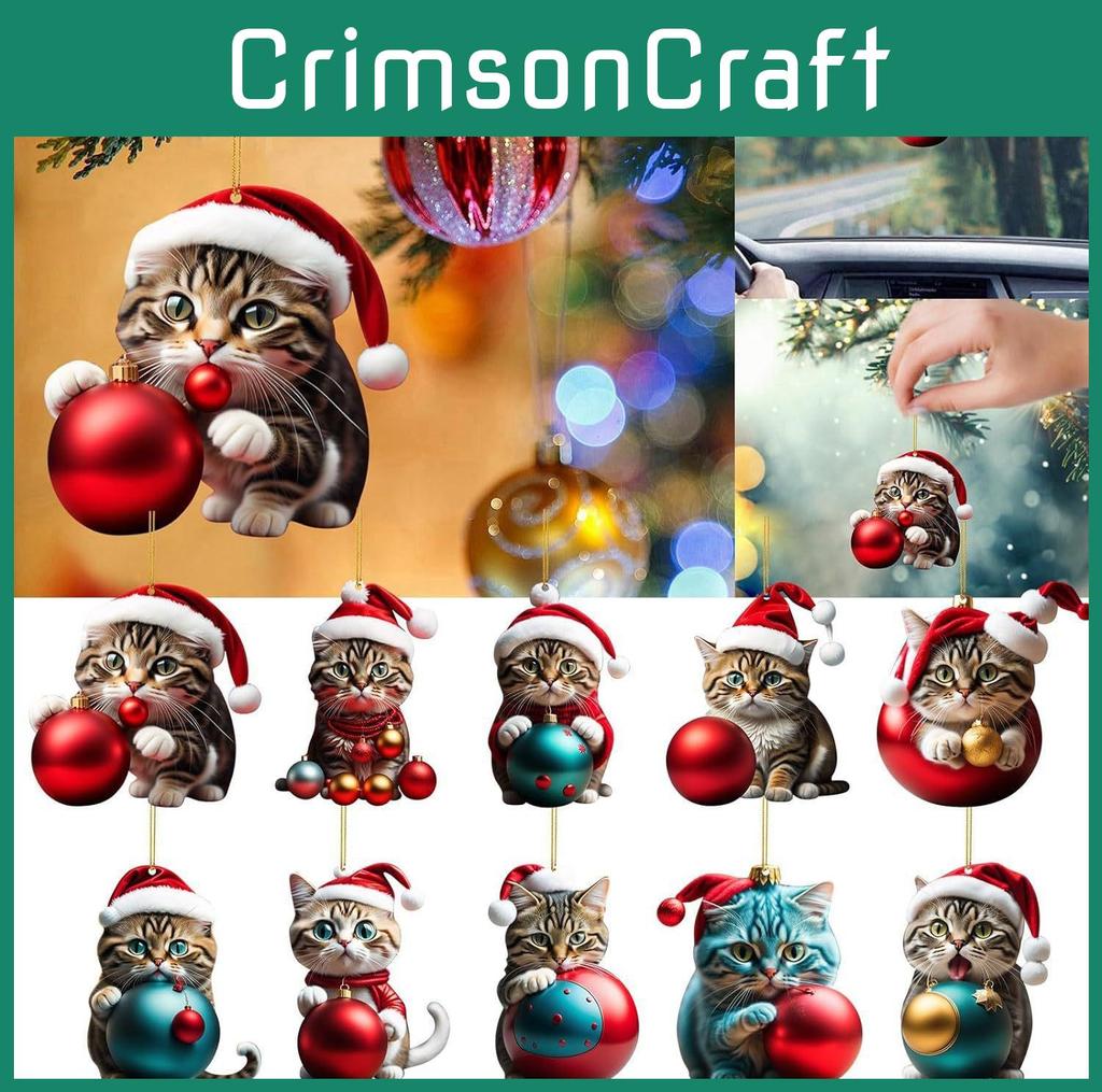 Creative Christmas Cat Hanging Ornament Acrylic Car Decoration For Holiday Cheer