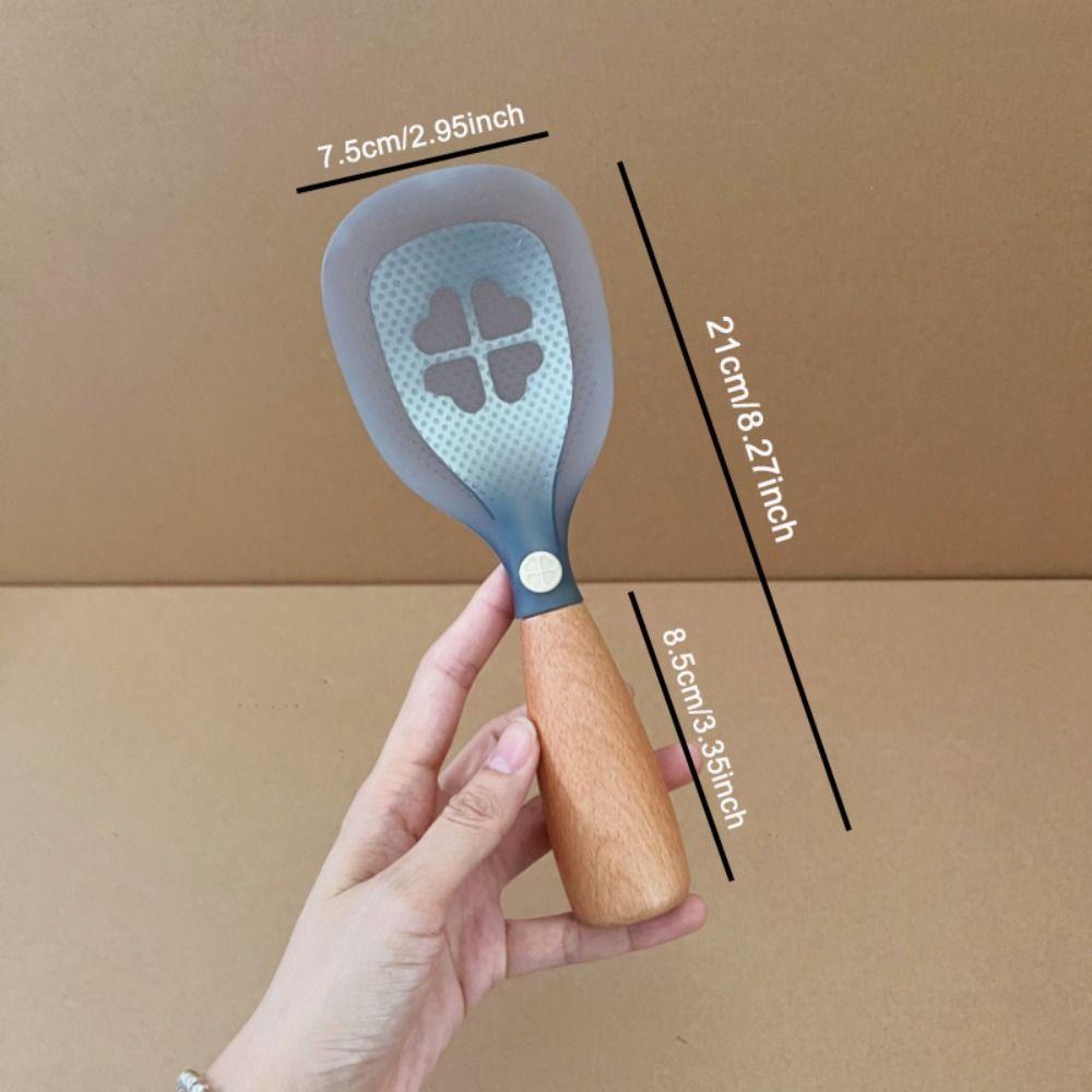 Wooden Handle Silicone Rice Spoon Non-stick Heat-resistant Spoon Standing Cooking Spoon  Home