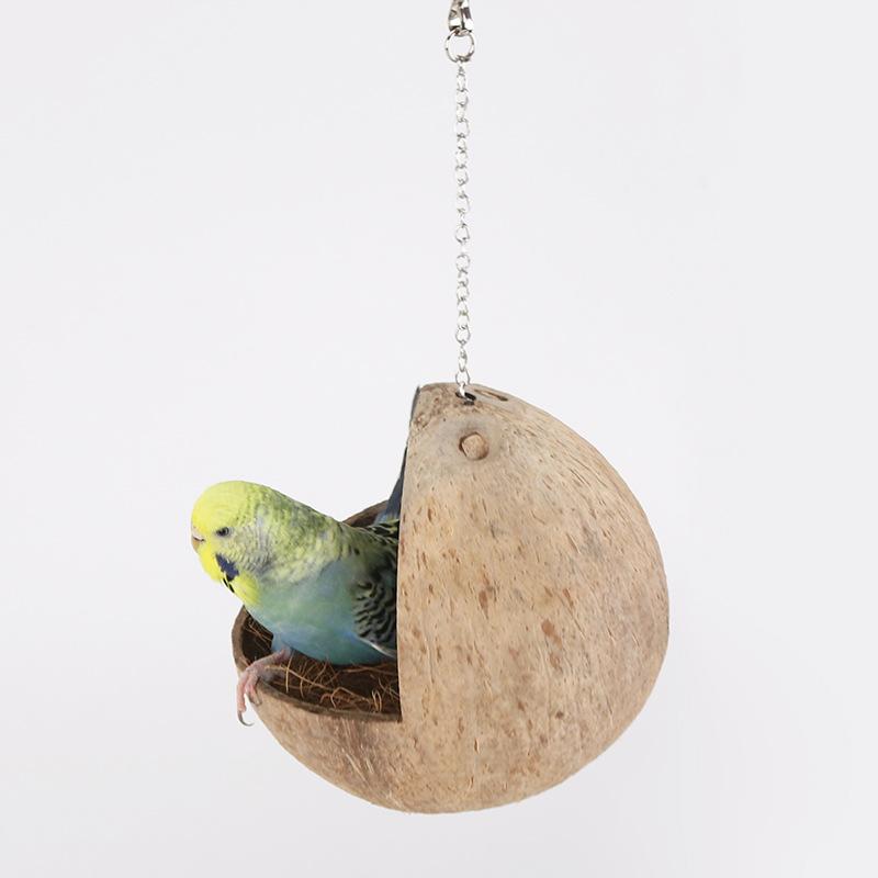 Natural Coconut Shell Bird Nest Parrot Nest, Swing Hammock Parrot Toy for Lovebird Canary Hamster Budgies Parrot , Bird Cage