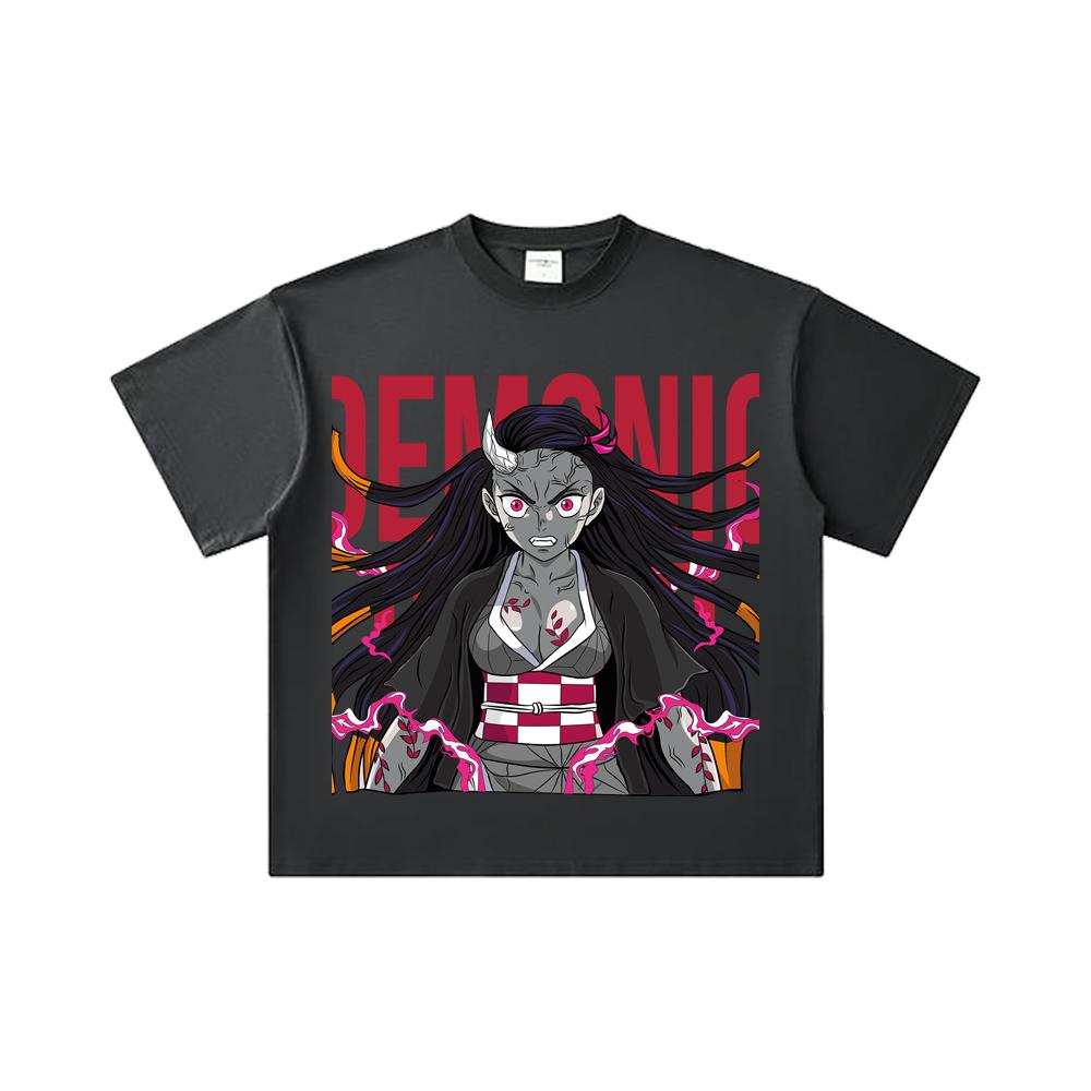 260 GSM Double Yarn 32 Count 100% Cotton Demon Slayer V114 Nezuko Print Unisex Heavy Cotton T Shirt