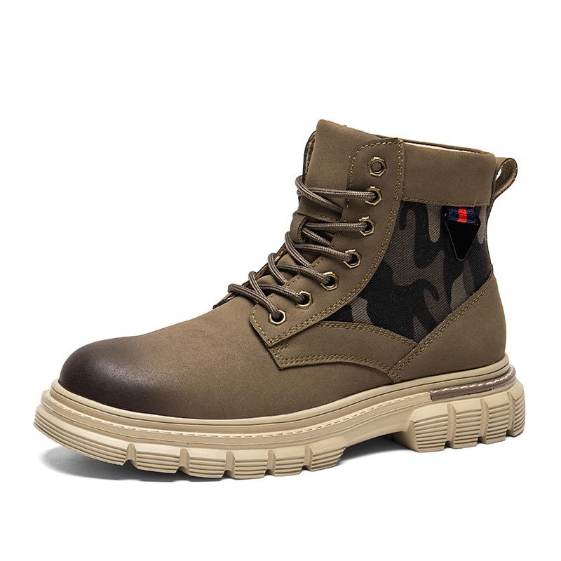 2025 Men's British Style Yellow High-Top Winter Work Boots with Thick Sole