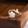 925 Silver Pink Crystal Flower Opening Ring for Women Fashion Jewelry R380