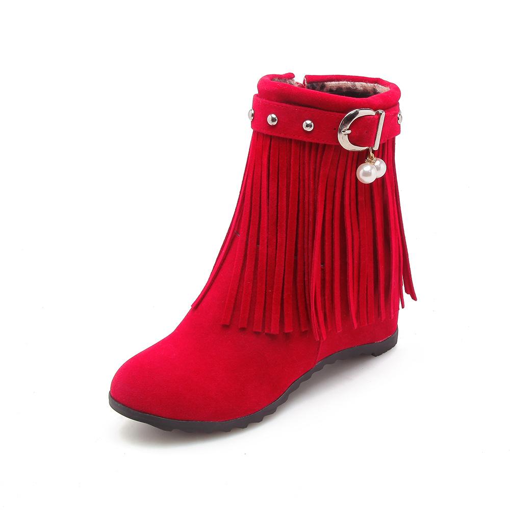 

Женские короткие ботинки Осень Зима Новые Внутреннее увеличение высоты 6 см Высокие каблуки Модные кисточки Боковая молния Женские ботильоны Размер 34-43 34