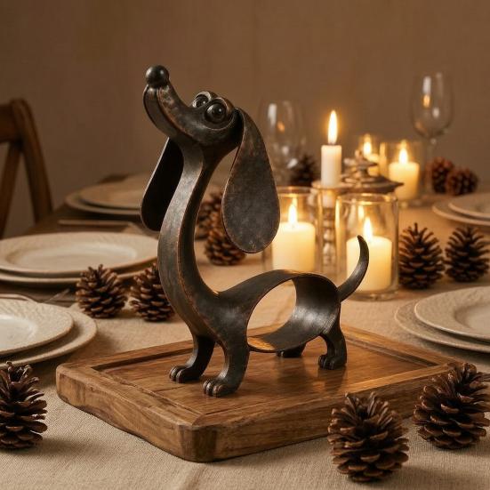 Geschenkidee für Hundeliebhaber, Vintage-Eisen-Dackel-Figur, Niedliche Welpen-Skulptur, Künstlerische Metall-Tierstatue für den Garten oder den Innenbereich, Tischdekoration