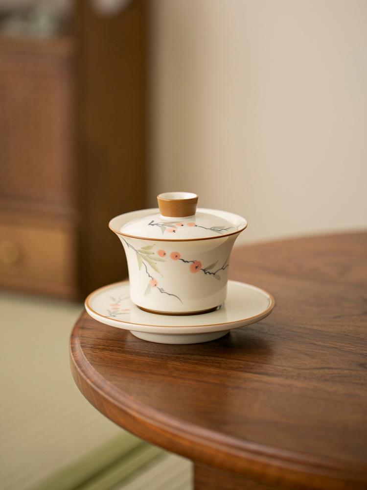 150ml Hand-painted Persimmon Bamboo GaiWan Household Covel Bowl Tea Bowl Tea Tureen Tea Making Tea Cup Tea Items Kungfu Tea Set