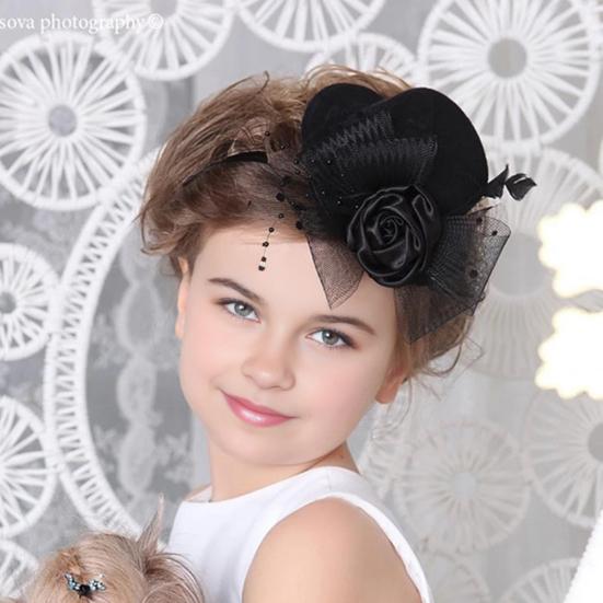 Retro Pillbox Hat Elegant Rose Hat with Feathers Mesh Bow 20s 50s Pillbox Hat for Kids Girls Stage Performances Theme Party Photo Props