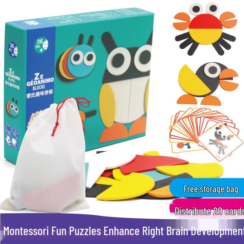 Montessori Animal Jigsaw Puzzle: Educational Tangram Board for Early Childhood Intelligence Development Educational