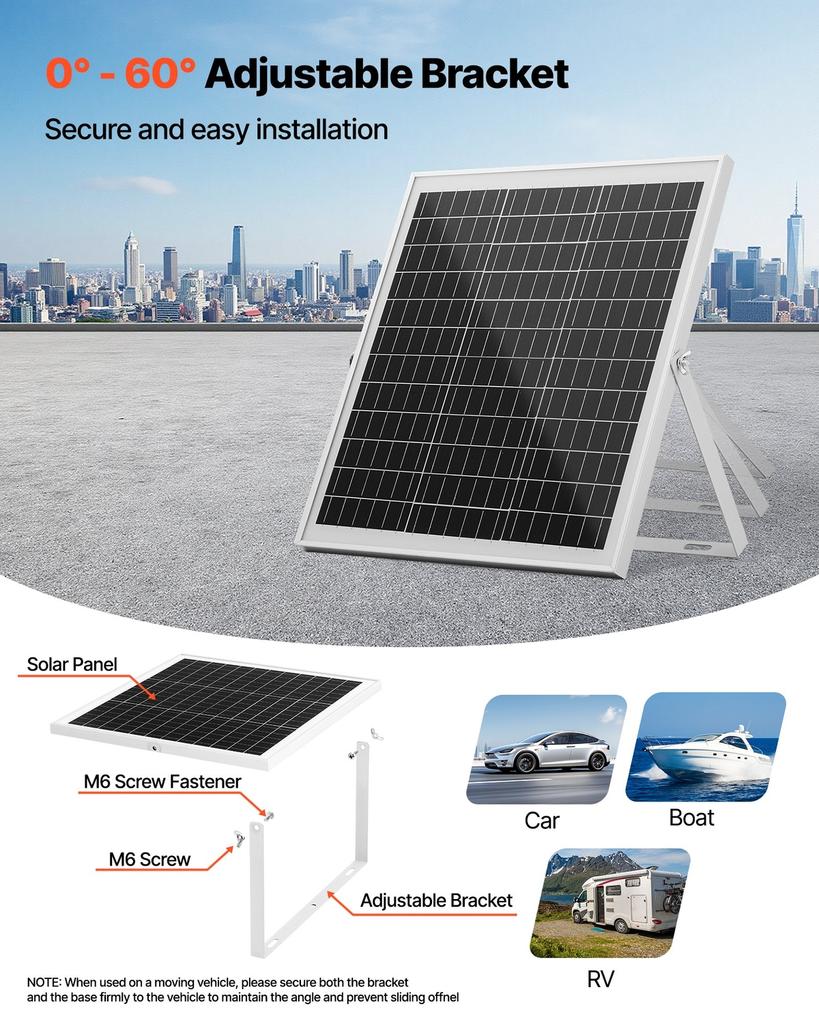 20W 12V Solar Panel Battery Charger, Solar Battery Trickle Charger Maintainer with Intelligent MPPT Controller & Adjustable Mount Bracket, IP67