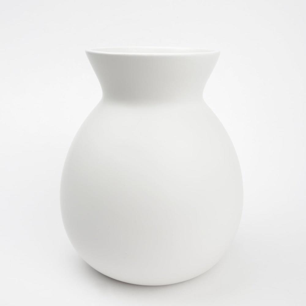 Solid White Ceramic Vase 8 Inch Round Decorative Flower Holder Indoor Use Minimalist Design Home Decor