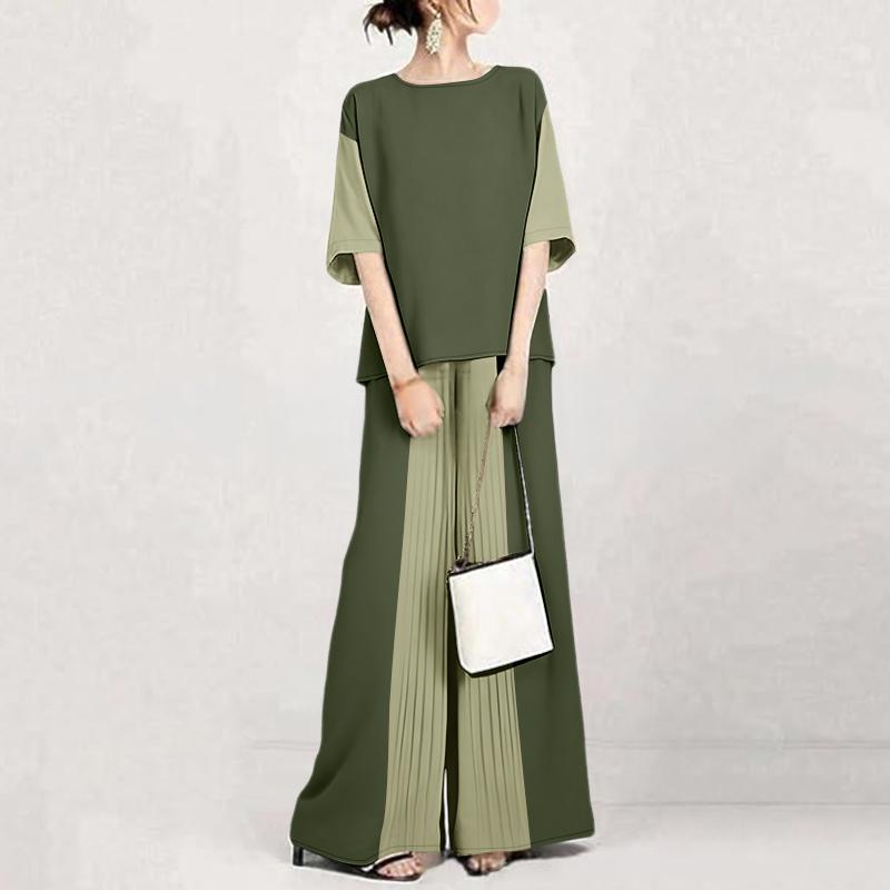 ZANZEA Women Half Sleeve Blouse and Loose Wide Leg Pants Casual Two Piece Suit Sets