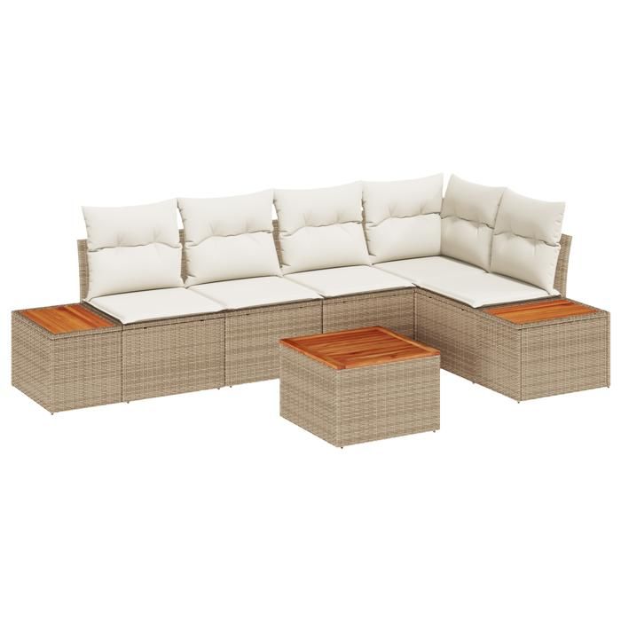 VidaXL Ensemble de canapé de jardin en 6 pièces avec coussins Beige Poly Rotin Acacia 3348092