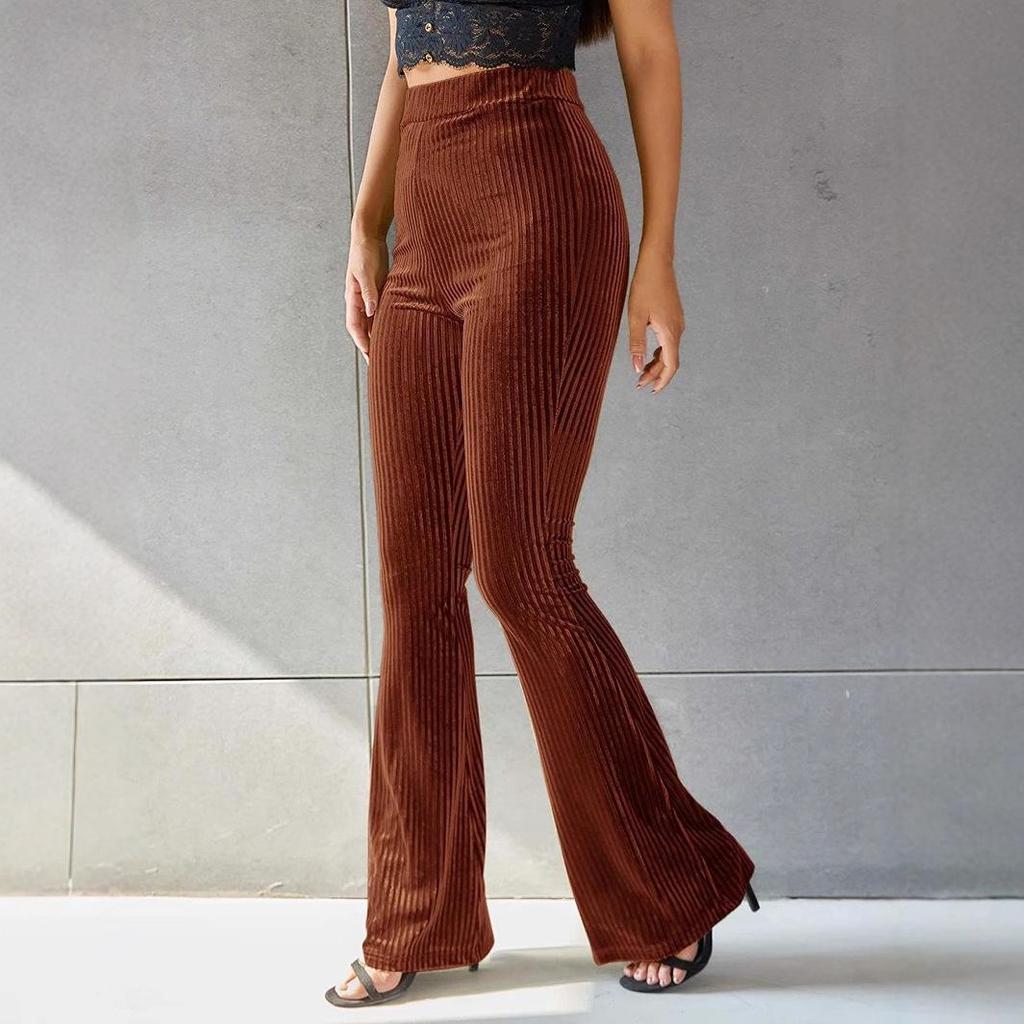Women's Fashion Sexy High Waist Gold Velvet Ribbed Flared Pants