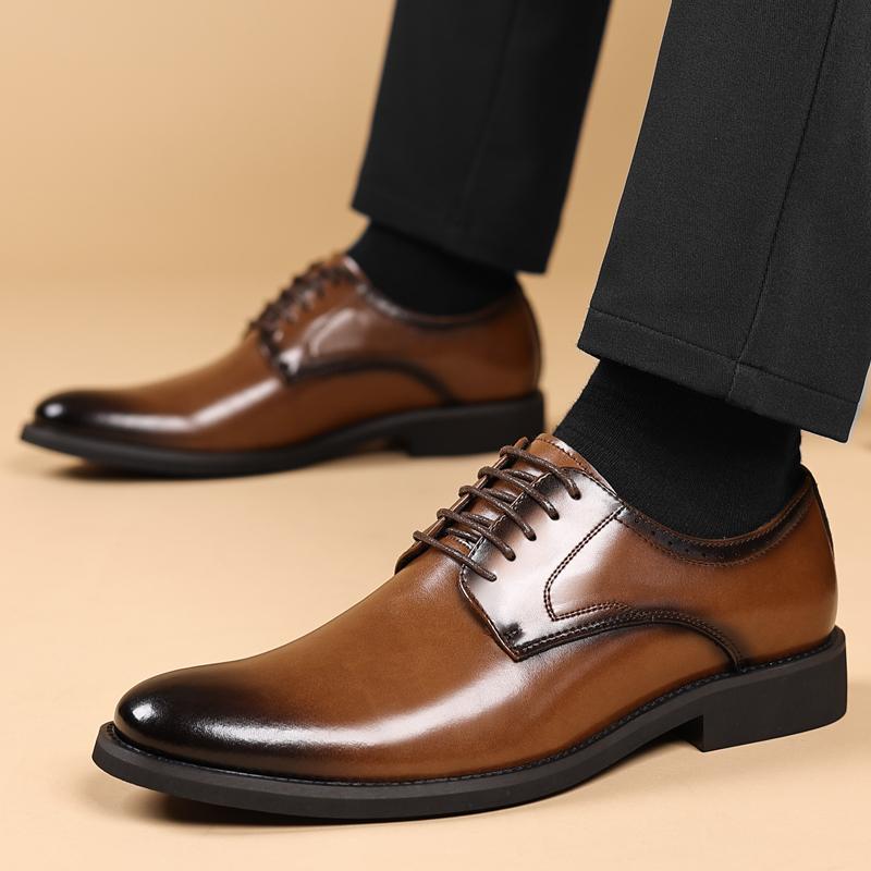 Fashion Classic Male Wedding Footwear Men's Leather Lace-Up Oxford Shoes Formal Business Dress Shoes Comfortable Slip-Resistant Flats