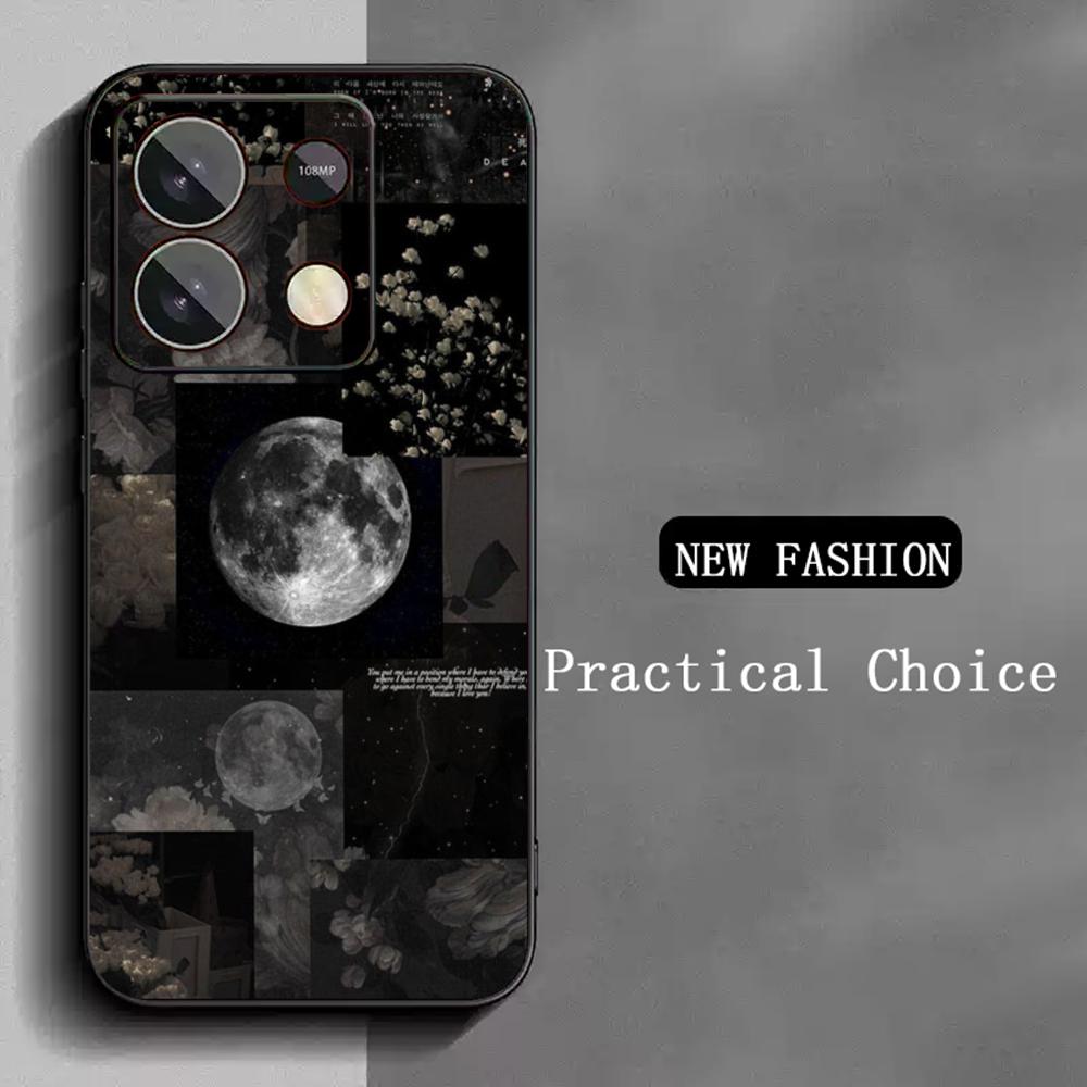 Moon Fashion art pattern design ins Phone Case For Redmi Note 14 13 12 11 Pro Plus S 5G 14C A3 Soft Black Phone Cover