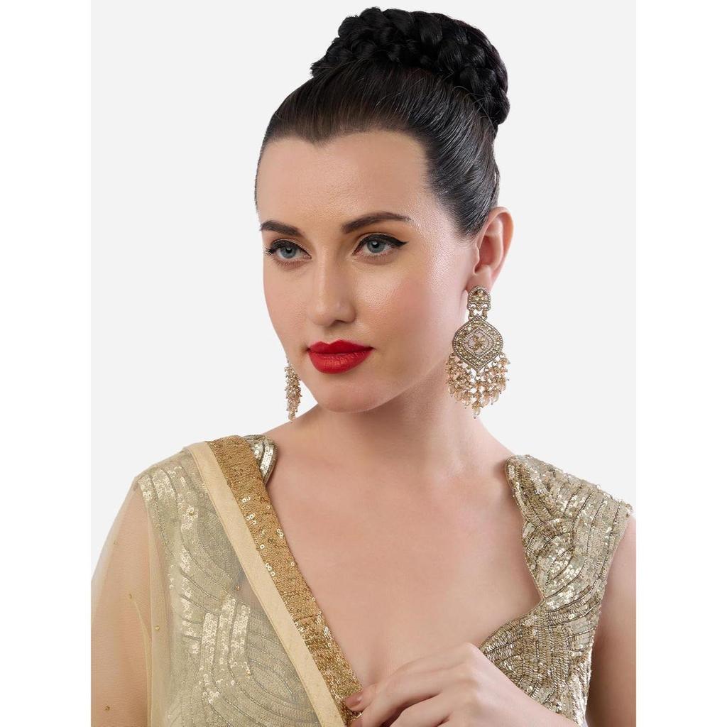 Champagne Color Dazzling Stones & Cluster Beads Drop Dangler Earring For Women