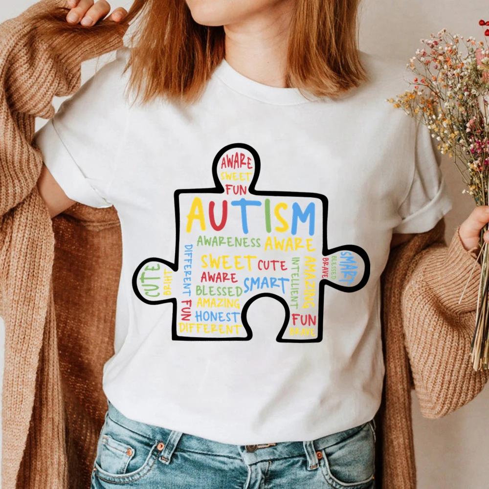 

Women TShirt Summer Autism Graffiti Puzzle T Shirt Women Casual White Cozy Tops Loose Short Sleeve Y2k Tshirt Camisas Mujer S