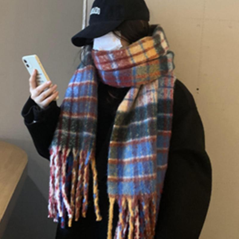 Maillard Fleece-Like Cashmere Scarf Plaid Korean Style Thickened Warm Soft Shawl Couple Neck Warmer