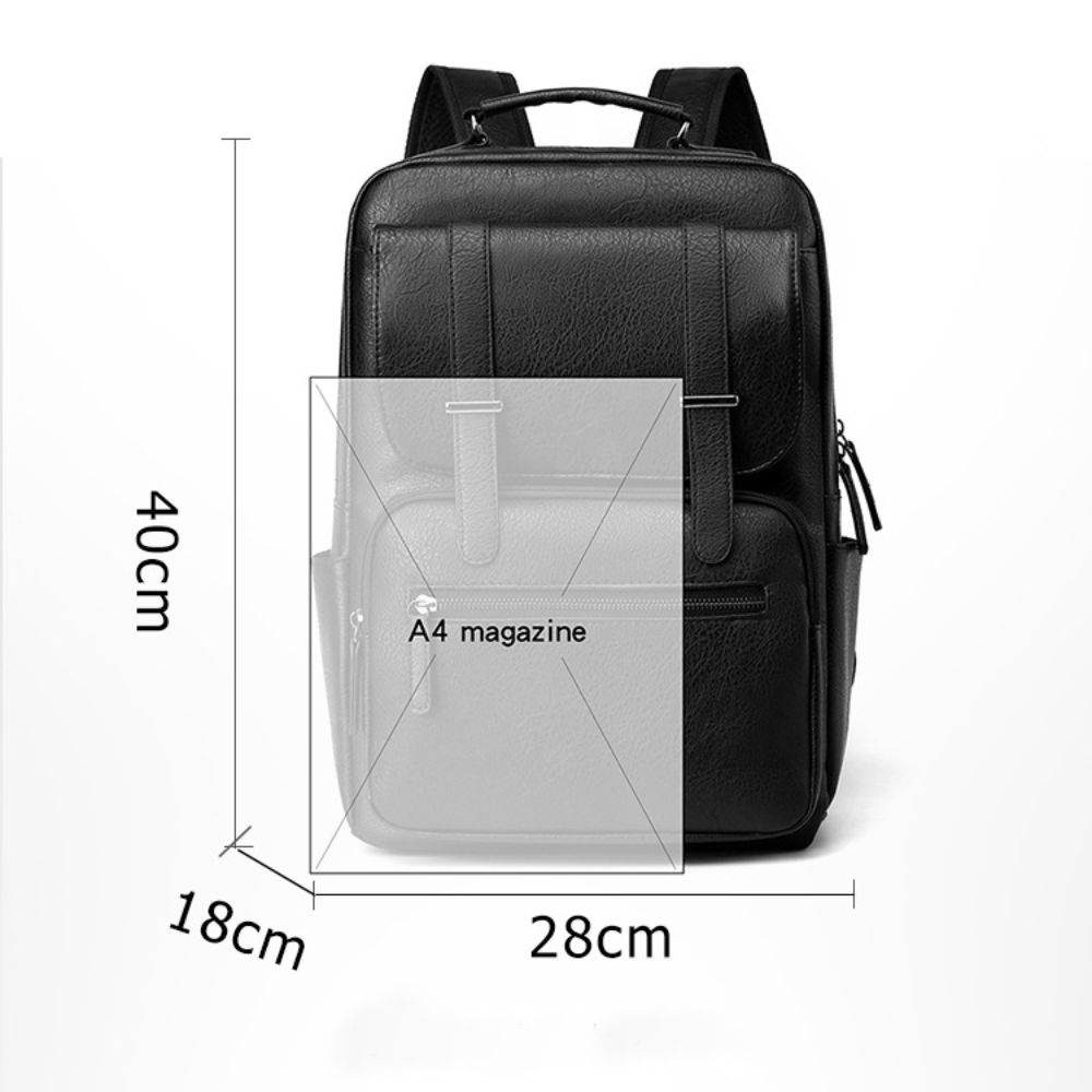 High Quality PU Leather Men's Backpack Solid Color Waterproof Computer Laptop Bag Durable Casual Travel Bag