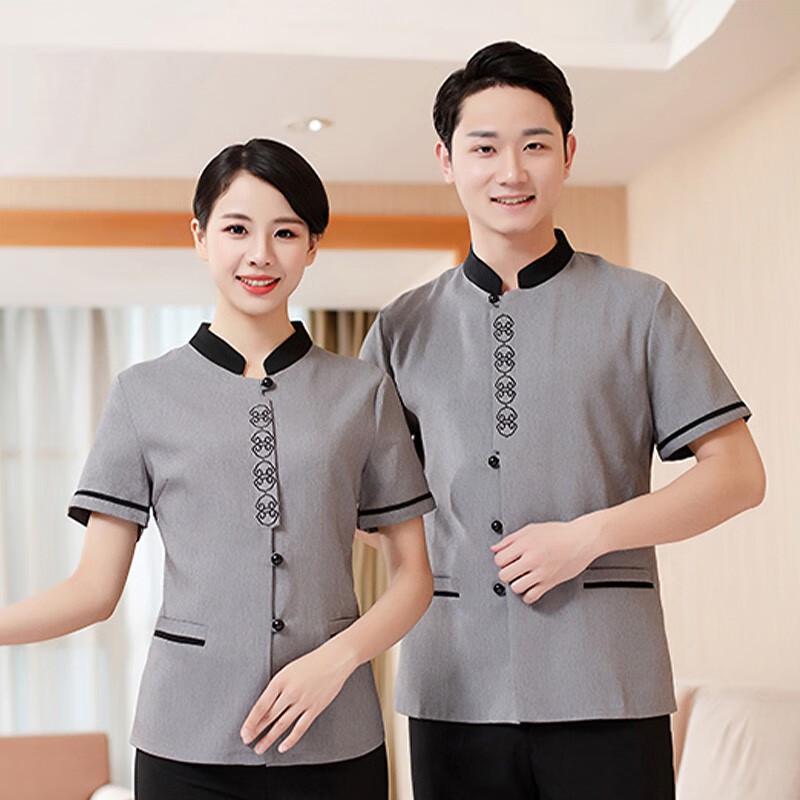 Teluoman Short-Sleeve Housekeeping Work Uniform Top