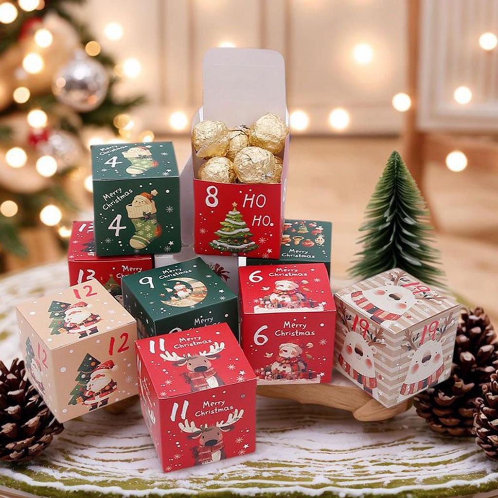 Leere Countdown-Boxen 24-Tage Weihnachts-Countdown-Box Befüllbarer Kartonbehälter Festliche Dekoration für Winterferien Jugendliche