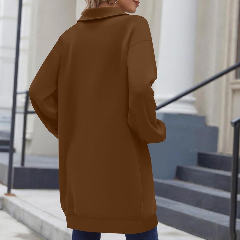 Women's Fashionable Solid Color Long Sleeved Pocket Casual Hoodie Jacket