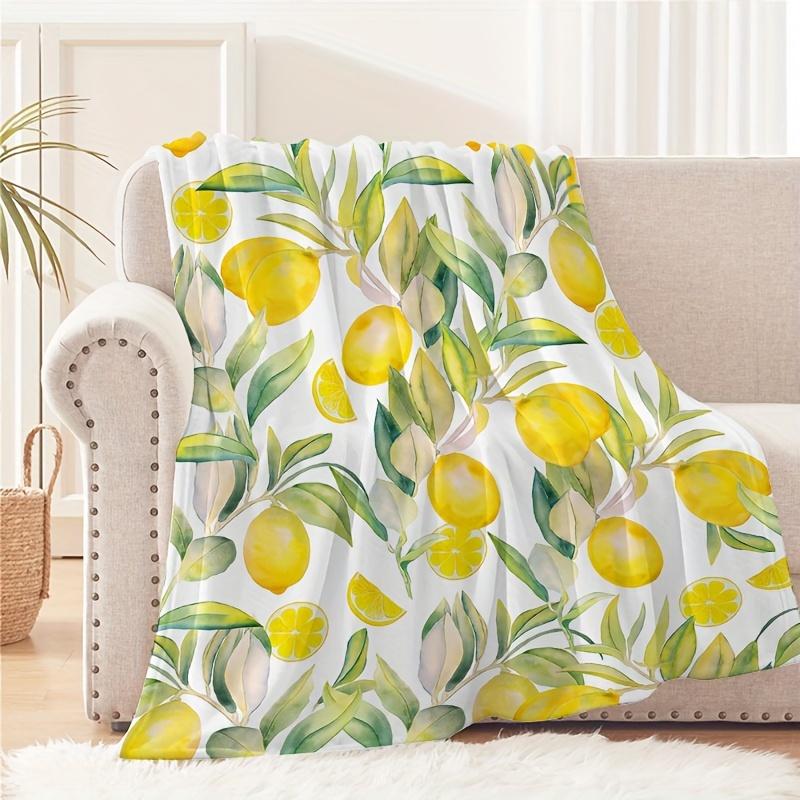 Watercolor Lemon Leaf Flannel Throw Blanket Fresh Yellow Citrus Fruit Summer Lightweight Sofa Blanket